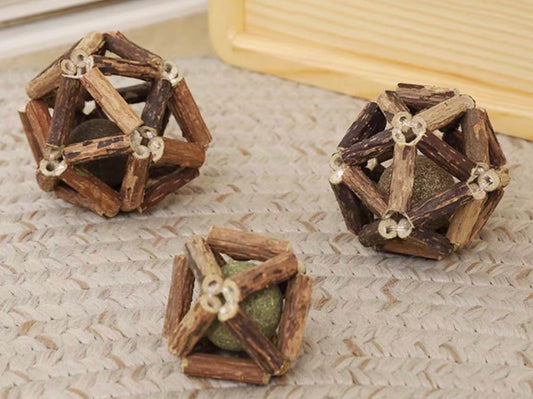Geometric Wooden Cat Toy with Catnip Ball