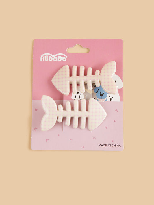 Pastel Pink Plaid Fishbone Hairclips